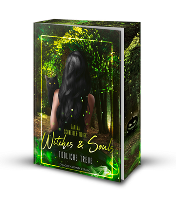 Das Cover zeigt die Rückenansicht einer schwarzhaarigen Frau in einem grünen Kleid vor einem Waldweg.